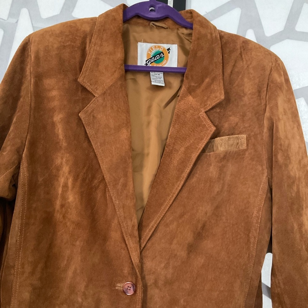 Vintage Field Gear Tan Suede Leather Jacket Fully Lined with Pockets Size Medium